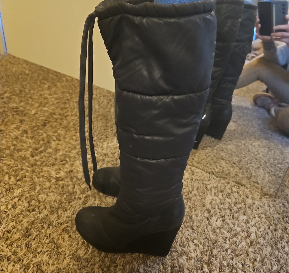 Black Quilted Knee-High Boots size 7
